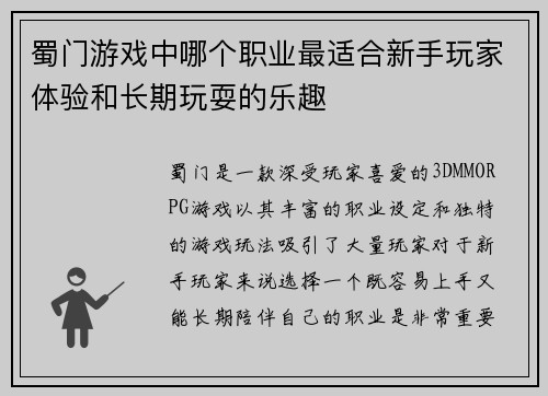 蜀门游戏中哪个职业最适合新手玩家体验和长期玩耍的乐趣