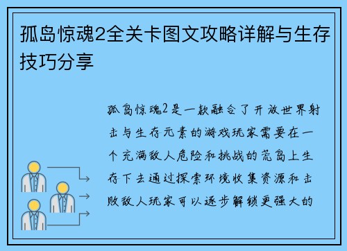 孤岛惊魂2全关卡图文攻略详解与生存技巧分享